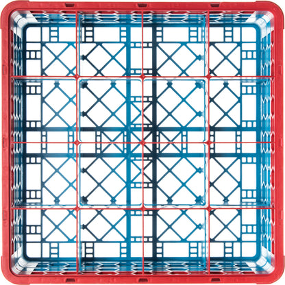 Carlisle RG16-2C410 Red-Carlisle Blue 16-Compartment Polypropylene OptiClean Divided Glass Rack with 2 Extenders 7.12"