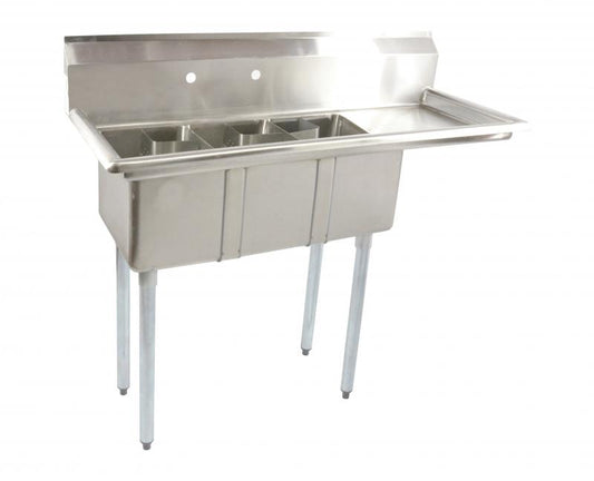 Omcan 39763 10" x 14" x 10" Stainless Steel Space Saver Sink with 16" Right Drain Board with Corner Drain