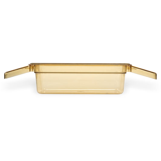 Carlisle 30861HH13 1/3 Size Amber High Heat Plastic StorPlus Food Pan with Handles, 4" Deep