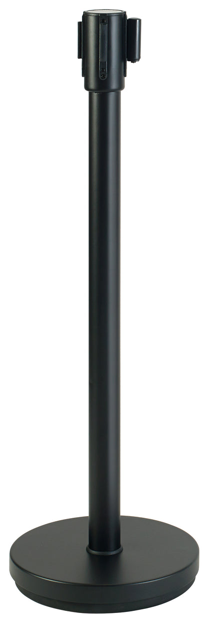 Winco CGS-38K 34" Black Stanchion Post, 6-1/2' Retractable Belt
