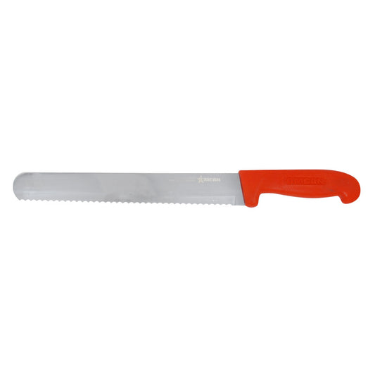 Omcan 12668 10-inch Red Polypropylene Handle Slicer Straight Wave Edge Knife