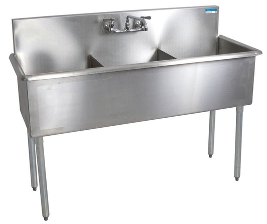 BK Resources BK8BS-3-1821-12 3-Compartment Stainless Steel Budget Sink, Rolled Edges 21LX18WX12D