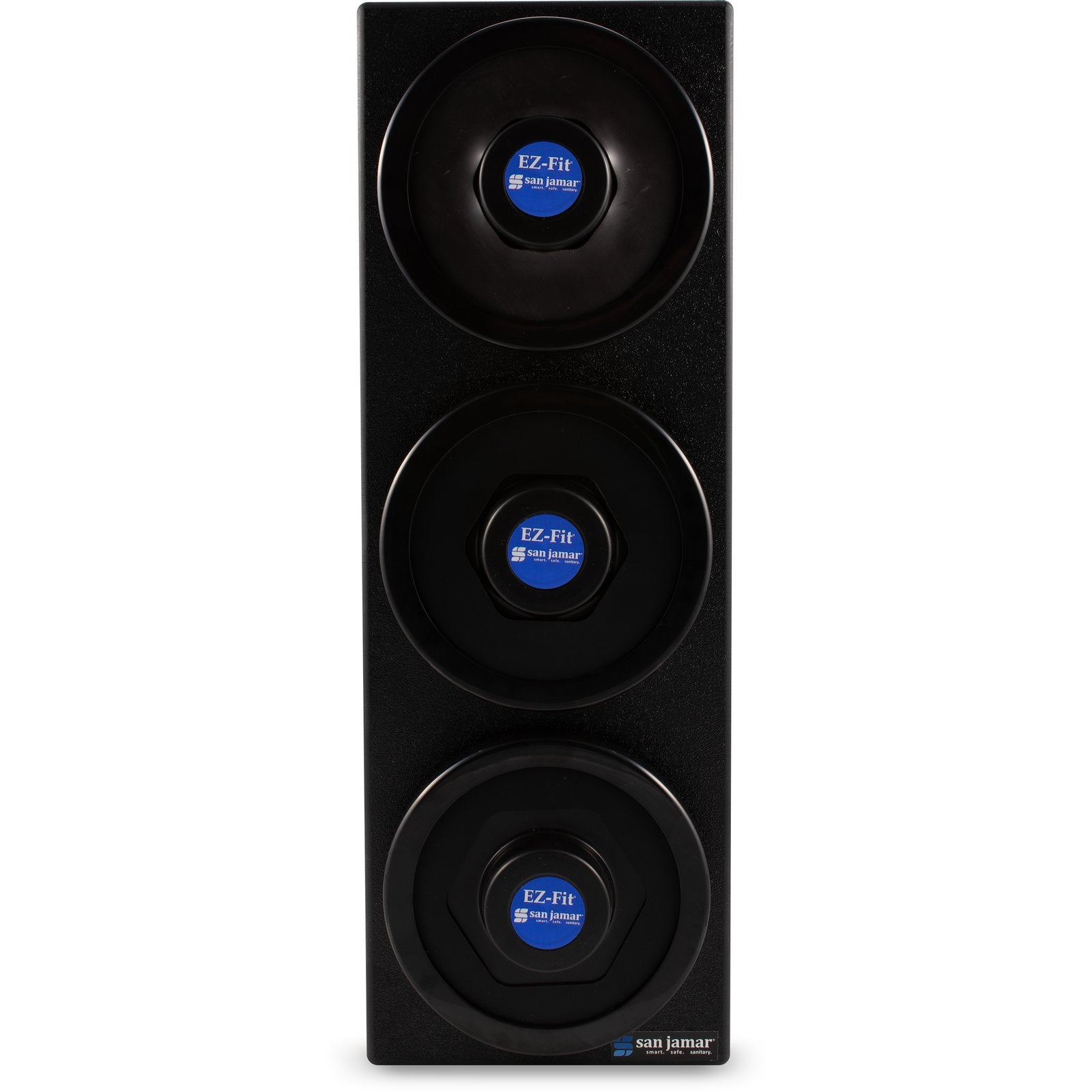 San Jamar C2903BK Black 3-Slot EZ-Fit Vertical Countertop Cup Dispenser Cabinet with Black Trim Ring