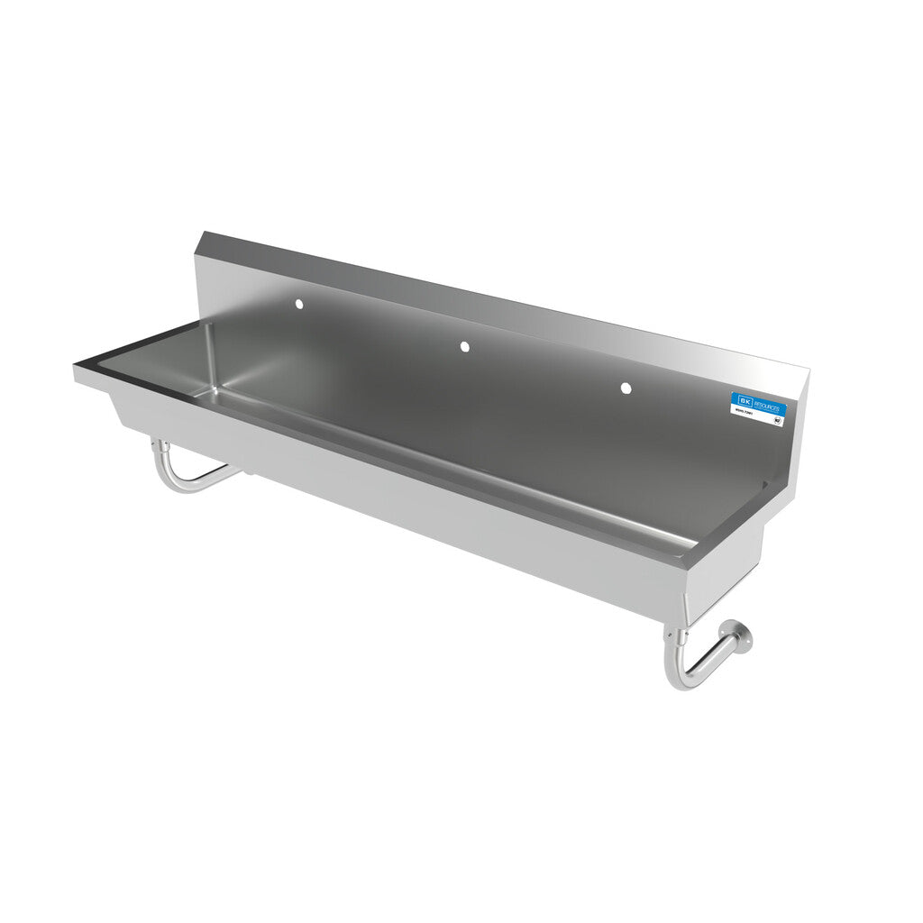 BK Resources MSHS-72W1 72" 3-Station Stainless Steel Wall-Mount Handwash Sink, Single Hole Splash Mount