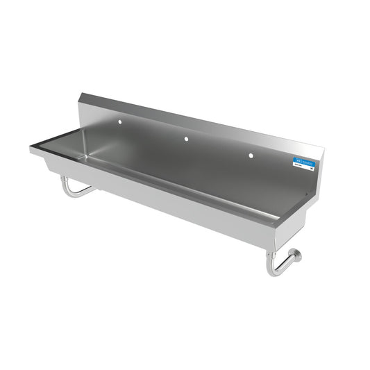 BK Resources MSHS-72W1 72" 3-Station Stainless Steel Wall-Mount Handwash Sink, Single Hole Splash Mount