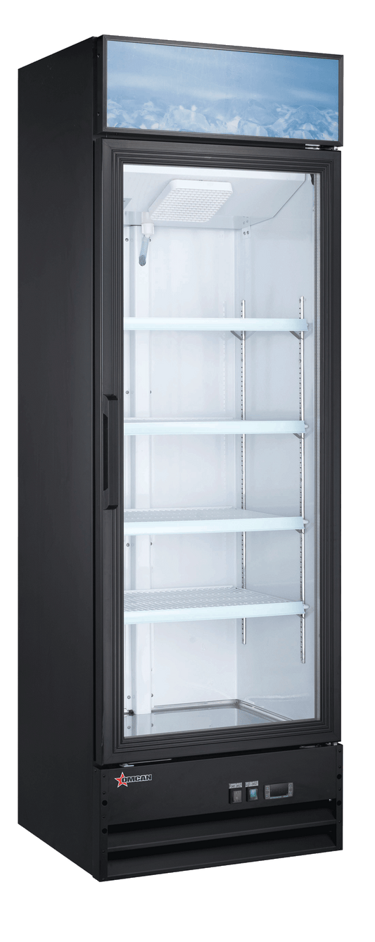 Omcan 51035 14 cu.ft 26-inch Black Single Door Swing Glass Door Refrigerator