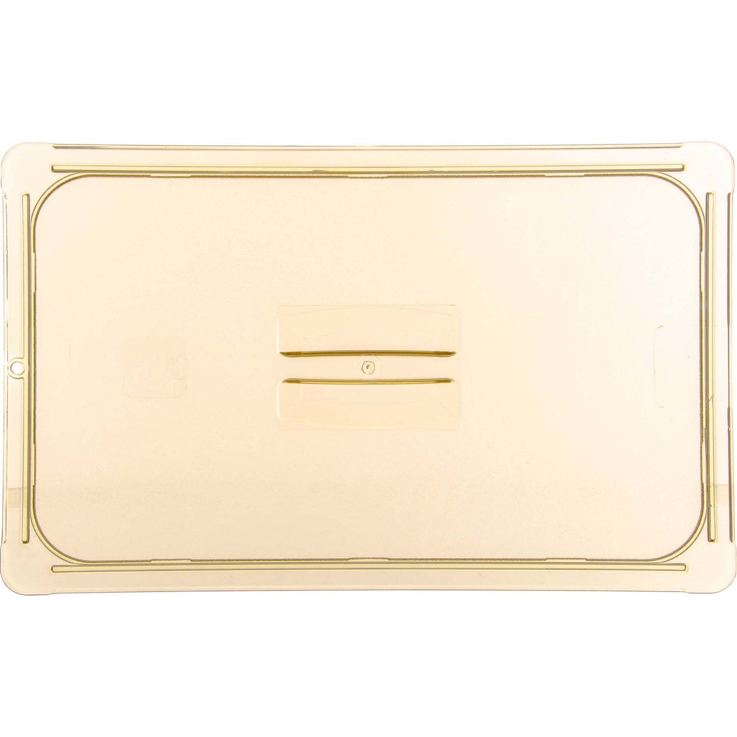 Carlisle 10410U13 Full-Size Amber High Heat Plastic StorPlus Handled Universal Food Pan Lid