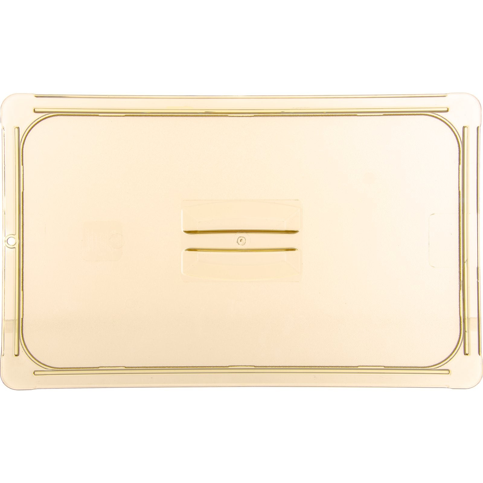 Carlisle 10410U13 Full-Size Amber High Heat Plastic StorPlus Handled Universal Food Pan Lid
