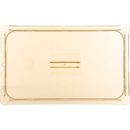 Carlisle 10410U13 Full-Size Amber High Heat Plastic StorPlus Handled Universal Food Pan Lid