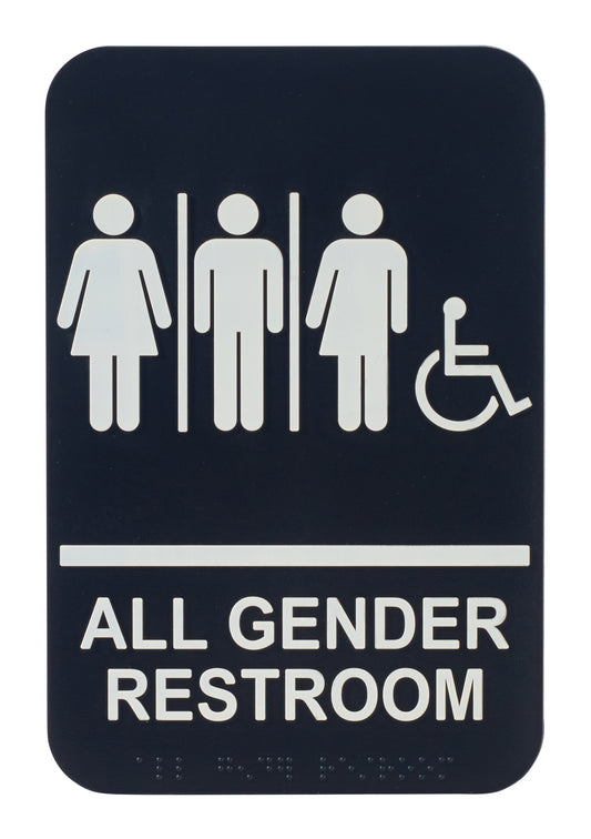 Winco SGNB-608 6" x 9" Information Sign (Braille) - "All Gender/Accessible"