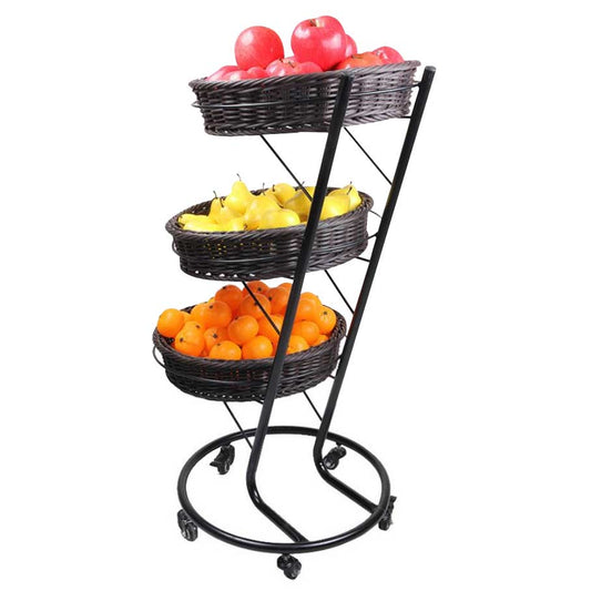 Omcan 44294 Black 3-Tier Display Stand with 5 Wheels