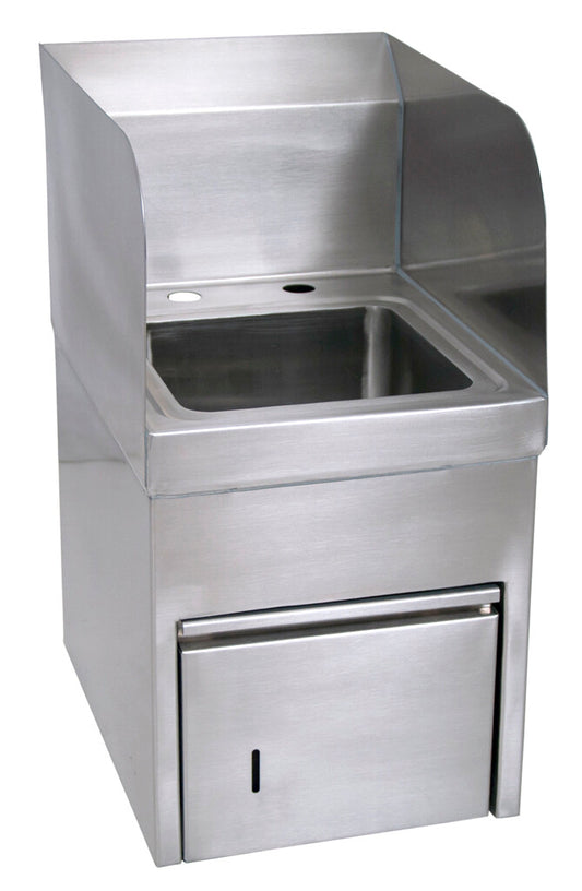 BK Resources BKHS-D-SS-SKTS Stainless Steel Space Saver Hand Sink w/ Towel Dispenser 9"x9" Bowl