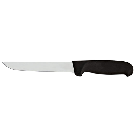 Omcan 12844 6" Black Super Fiber Handle Straight Blade Boning Knife with Black Super Fiber Handle