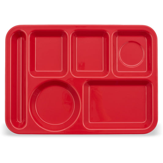 Carlisle 4398005 10" x 14" Red 6-Compartment Melamine Left-Hand Heavyweight Tray