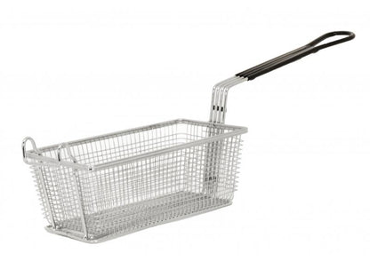 Omcan 80553 11" x 5 5/8" x 4 1/8" Black Handle Nickel-Plated Iron Fryer Basket