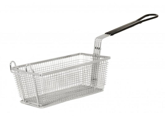 Omcan 80553 11" x 5 5/8" x 4 1/8" Black Handle Nickel-Plated Iron Fryer Basket