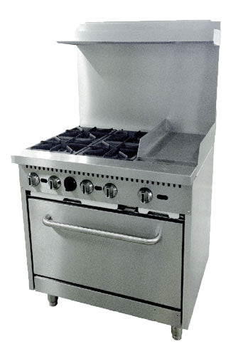Omcan 46025 36-inch Gas Four Burner Commercial Range with 12-inch Griddle and Oven