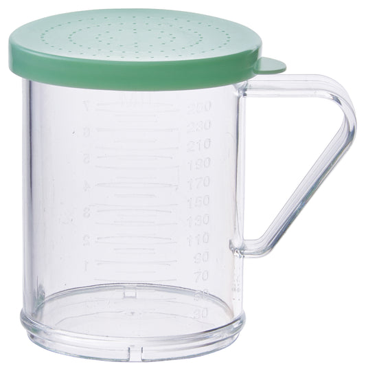 Winco PDG-10G 10 oz. Polycarbonate Dredge with Green Snap-on Lid