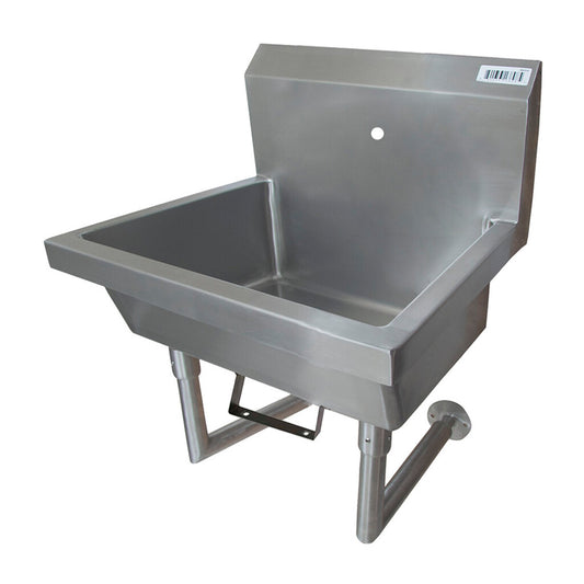 BK Resources MSHS-24W1B 24" Single Station Stainless Steel Wall Mounted Handwash Sink, 1 Hole Splash Mount, Bracket