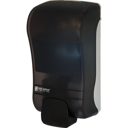 San Jamar SF1300TBK 1300 mL Black Pearl Manual Plastic Rely Soap & Sanitizer Dispenser, Foam