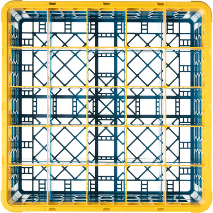 Carlisle RG25-2C411 Yellow-Carlisle Blue 25-Compartment Polypropylene OptiClean Divided Glass Rack with 2 Extenders 7.12"
