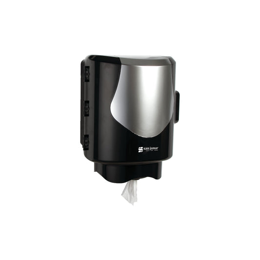 San Jamar T470BKSS Black Centerpull Towel Dispenser