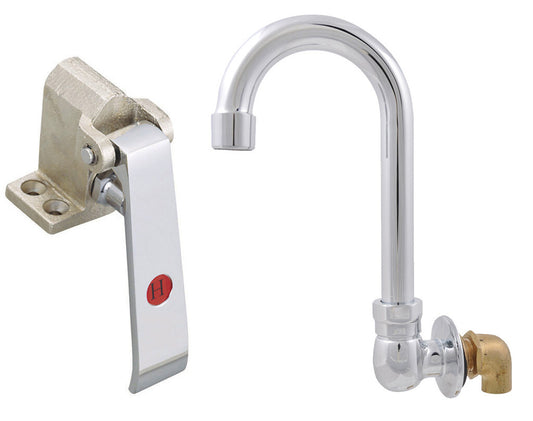 BK Resources BKSMKV-SGS-G Single Pedal Metering Foot Valve Kit w/ Splash Mount Faucet - 3.5" Gooseneck Spout
