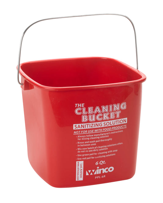 Winco PPL-6R 6 Qt. Red Sanitizing Solution Cleaning Bucket