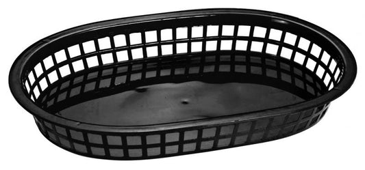 Omcan 80355 10" x 7" Black Oval Plastic Fast Food Serving Basket