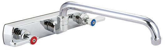 BK Resources BKF-8SM-10-G Chrome-Plated Brass Optiflow Solid Body Faucet, 10" Swing Spout, 8" O.C. Splash Mount