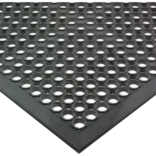 San Jamar KM1100B 3' x 5' x 1/2" Black Rubber EZ-Mats Light Duty - Bevelled - Bagged