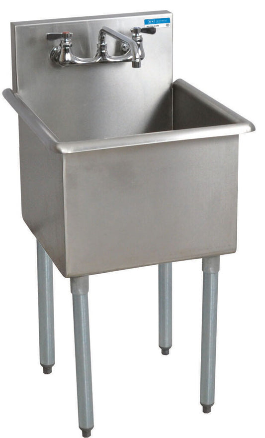 BK Resources BK8BS-1-18-14 One Compartment Stainless Steel Budget Sink, Rolled Front & Side Edges 18Lx18Wx14D