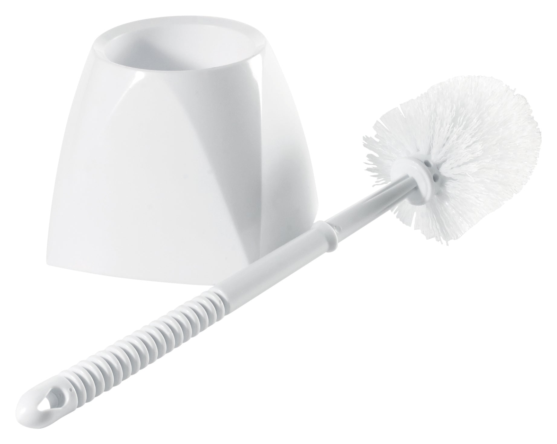 Winco BR-15SET White Polypropylene Toilet Bowl Brush with Caddy