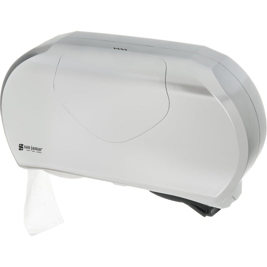 San Jamar R4070SS 9" High Impact Plastic Summit Twin Jumbo Bath Tissue Dispenser, 3.25" core, Stainless Steel - Stainless Steel