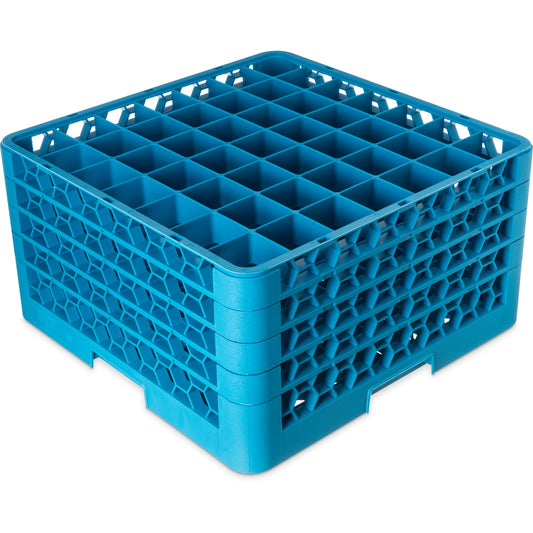Carlisle RG49-414 Carlisle Blue 49-Compartment Polypropylene OptiClean Divided Glass Rack with 4 Extenders 10.3"