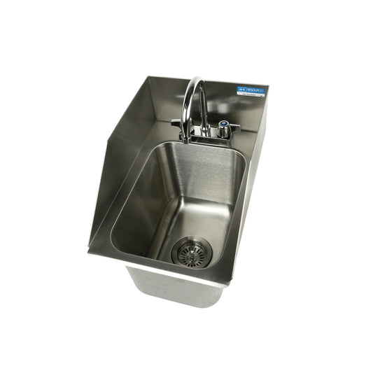 BK Resources DDI-10141024S-P-G One Compartment Stainless Steel Drop-In Sink w/Side Splashes 14L x 10W x 10D Bowls w/Faucet
