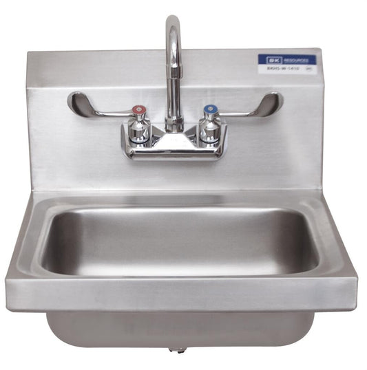 BK Resources BKHS-W-1410-W-G Stainless Steel Hand Sink w/ Wristblade Faucet, 2 Holes 14”x10”x5”
