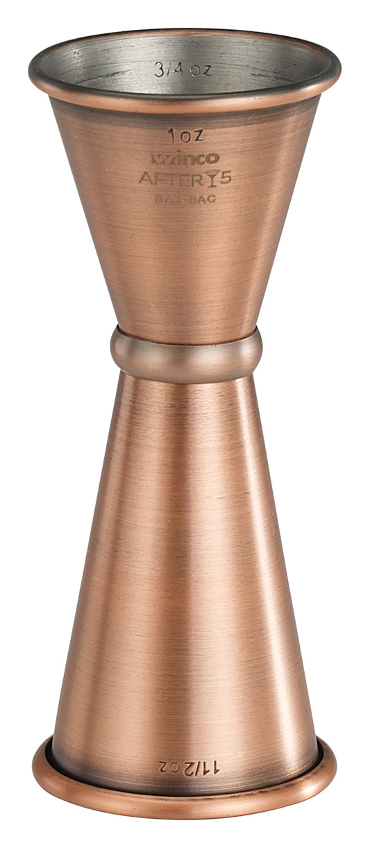 Winco BAJ-8AC 1x 1-1/2 oz. Stainless Steel After 5 Jigger w/ Inner Marking Lines, Antique Copper Finish