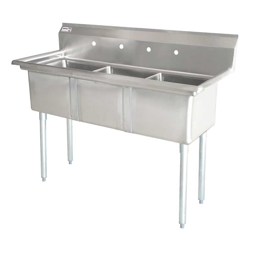 Omcan 43787 24" x 24" x 14" Three Tub Sink with 3.5" Center Drain and No Drain Board