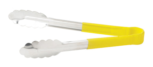 Winco UTPH-9Y 9" Yellow Stainless Steel Utility Tong, Polypropylene Handle