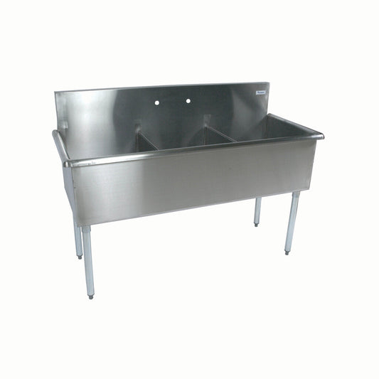 BK Resources BK8BS-3-1221-12 3-Compartment Stainless Steel Budget Sink, Rolled Edges 21LX12WX12D