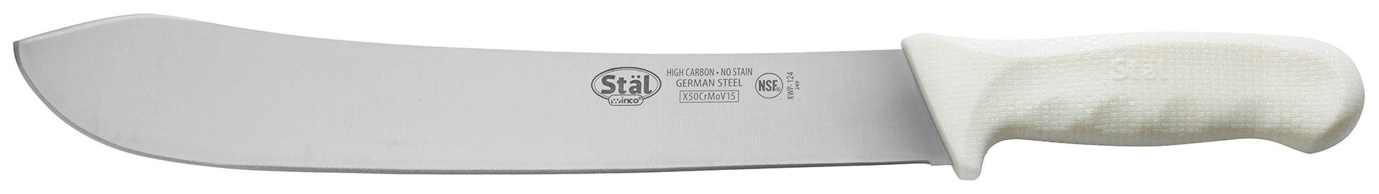 Winco KWP-124 12" White Polypropylene Handle Butcher Knife