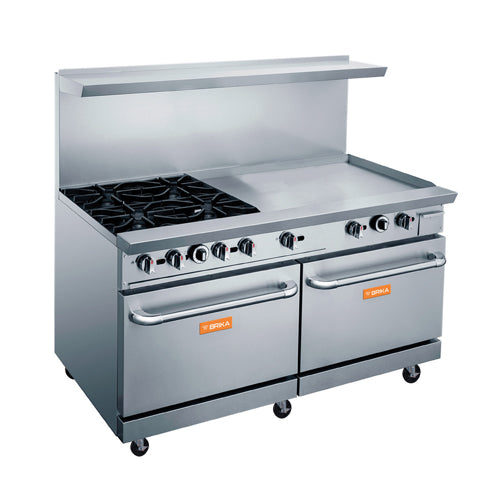 Brika BGR-4B-G36 60" Four Burner Gas Range - Right 36" Manual Griddle