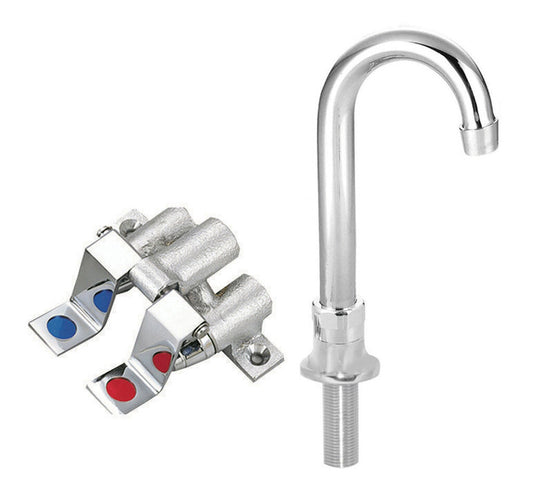 BK Resources BKFV-DGS-G Dual Pedal Foot Valve Kit w/ Deck Mount Faucet - 3-1/2" Gooseneck