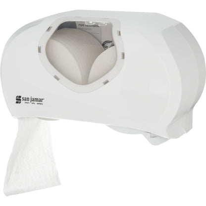 San Jamar R3670WHCL White/Clear Dual Summit Versatwin Standard Roll Tissue Dispenser, 1.5" core