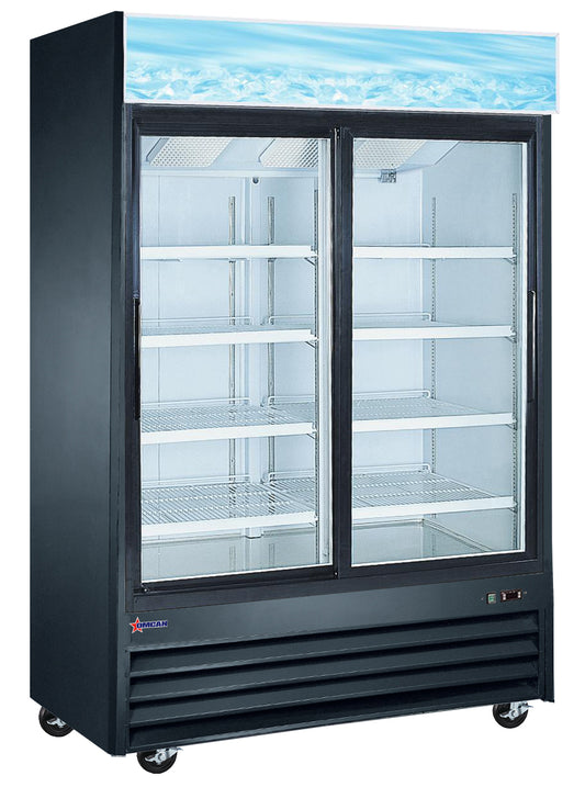 Omcan 51032 45 cu.ft 53-inch Black 2-Door Sliding Glass Door Refrigerator