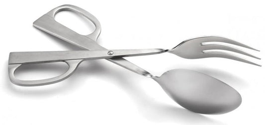 Omcan 80426 10-inch Stainless Steel Scissor Salad Tongs - Fork and Spoon