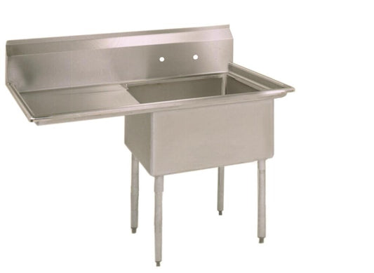 BK Resources ES-1-18-12-18L 38 1/2"L x 23 13/16"D One Compartment Stainless Steel Economy Sink 18" Left Drainboard 18L X 18W X 12D Bowls