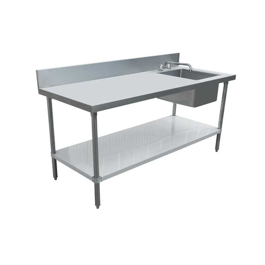 Omcan 43244 Stainless Steel Table with Right Sink and 6" Backsplash