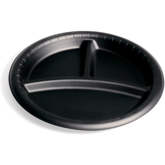 Dinex DXHHPL93C03 9" Black 3-Compartment High Heat Disposable Plate (500/cs)
